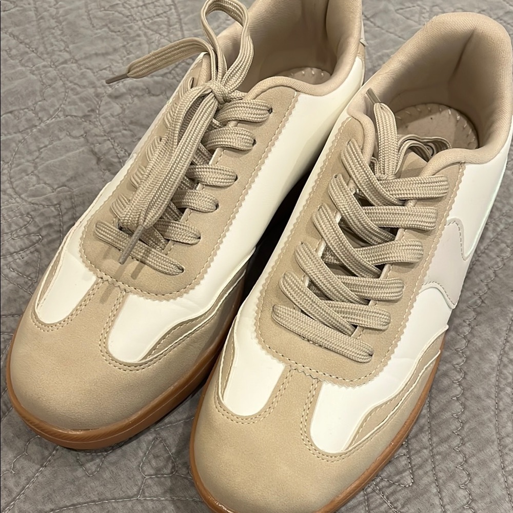 Neutral Beige and White Women's Casual Sneakers